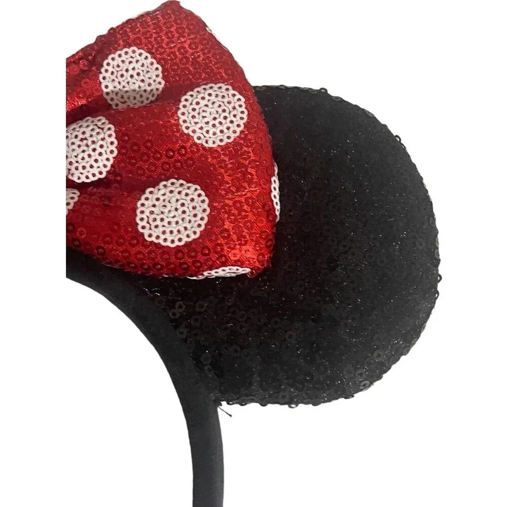 Disney Parks Minnie Mouse Classic Red Bow Black Ears Sequin Headband